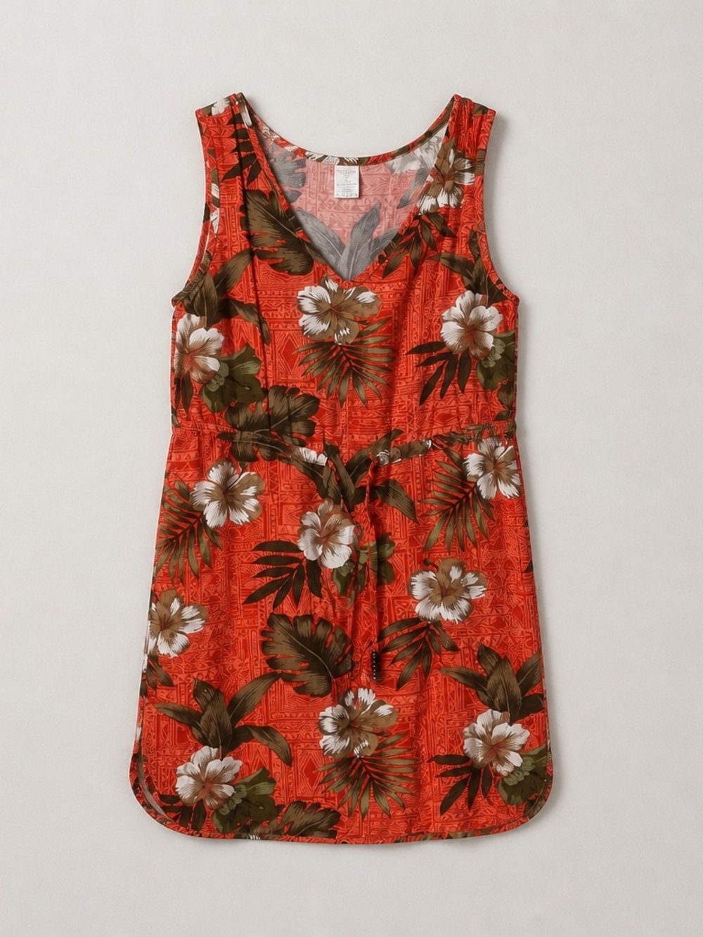 PalmWave Red Tropical Floral V-Neck Tank Dress